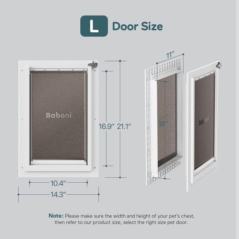 baboni 3-Flaps Pet Door for Interior and Exterior Doors, Durable Plastic Frame and Telescoping Tunnel, Aluminum Lock/Metal Panel, Strong Magnetic Flaps, Never Rust Dog Door (Pets Up to 100 Lb) -Large - Image 4